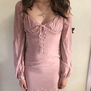 cute blush pink ruched top mini dress